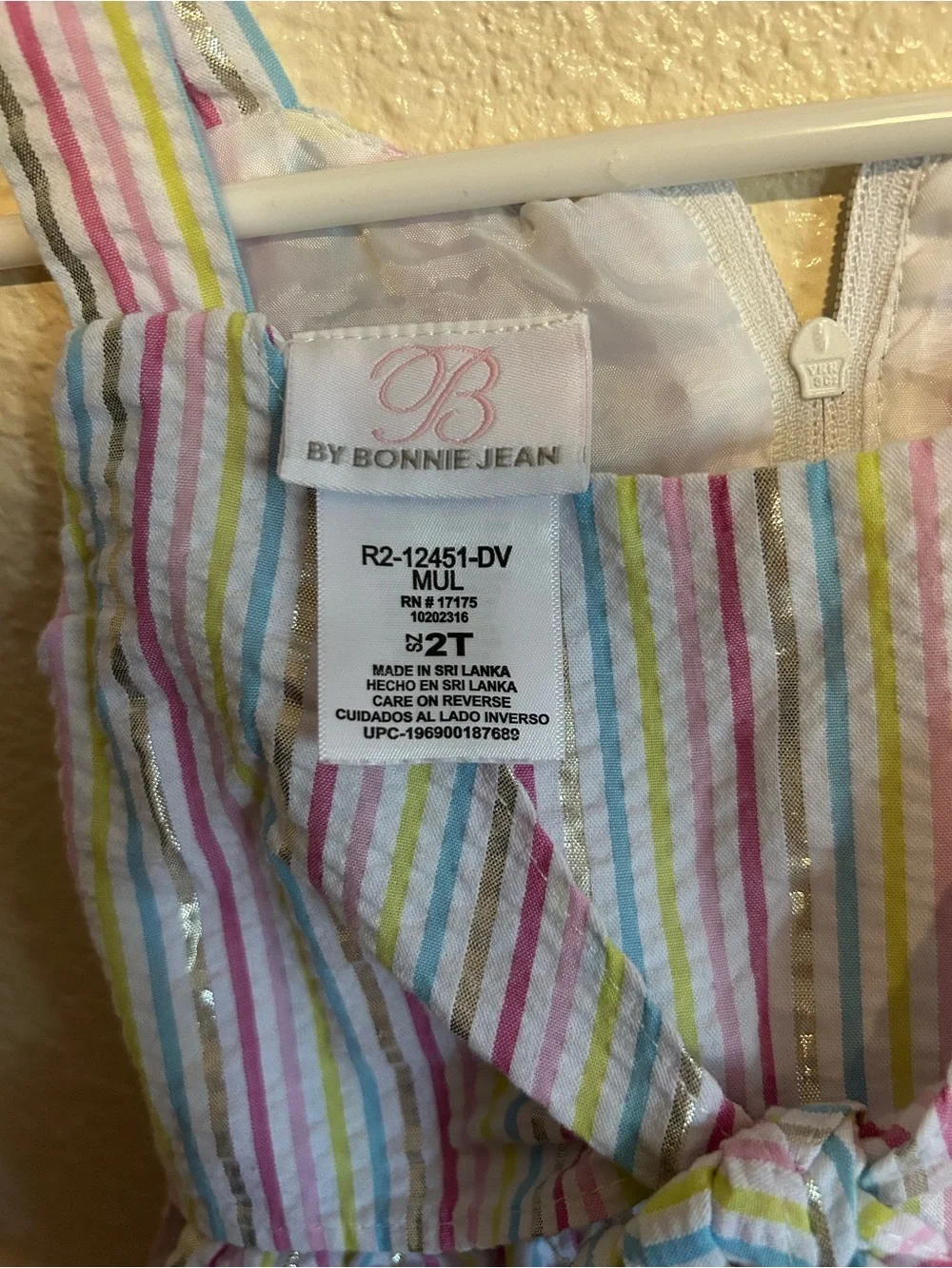Bonnie Jean Multi-Color Pastel Stripe Dress with Front Bow